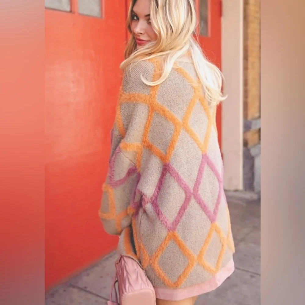 KORI Diamond Pattern Plush Coatigan Sweater - Picture 2 of 10